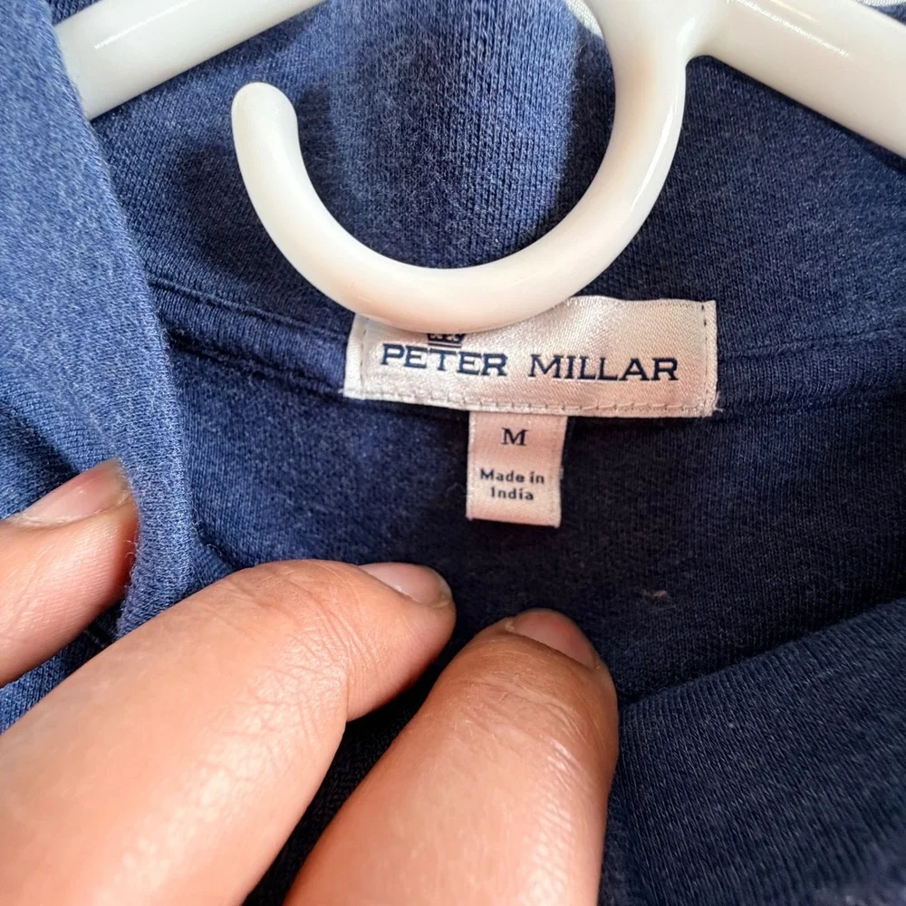 Peter Millar Mens Quarter Zip Pullover Sweater Blue Size M Embroidered Logo Golf